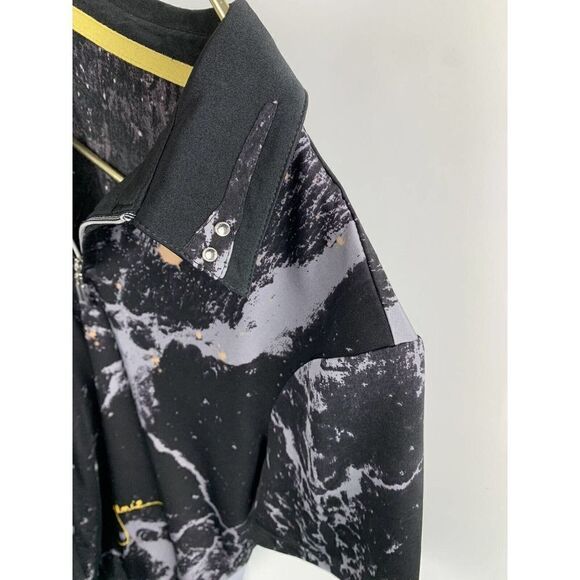 JAMIE SADOCK Black Marble Splatter Short Sleeve Collared Golf Shirt Womens Sz M - Picture 4 of 5